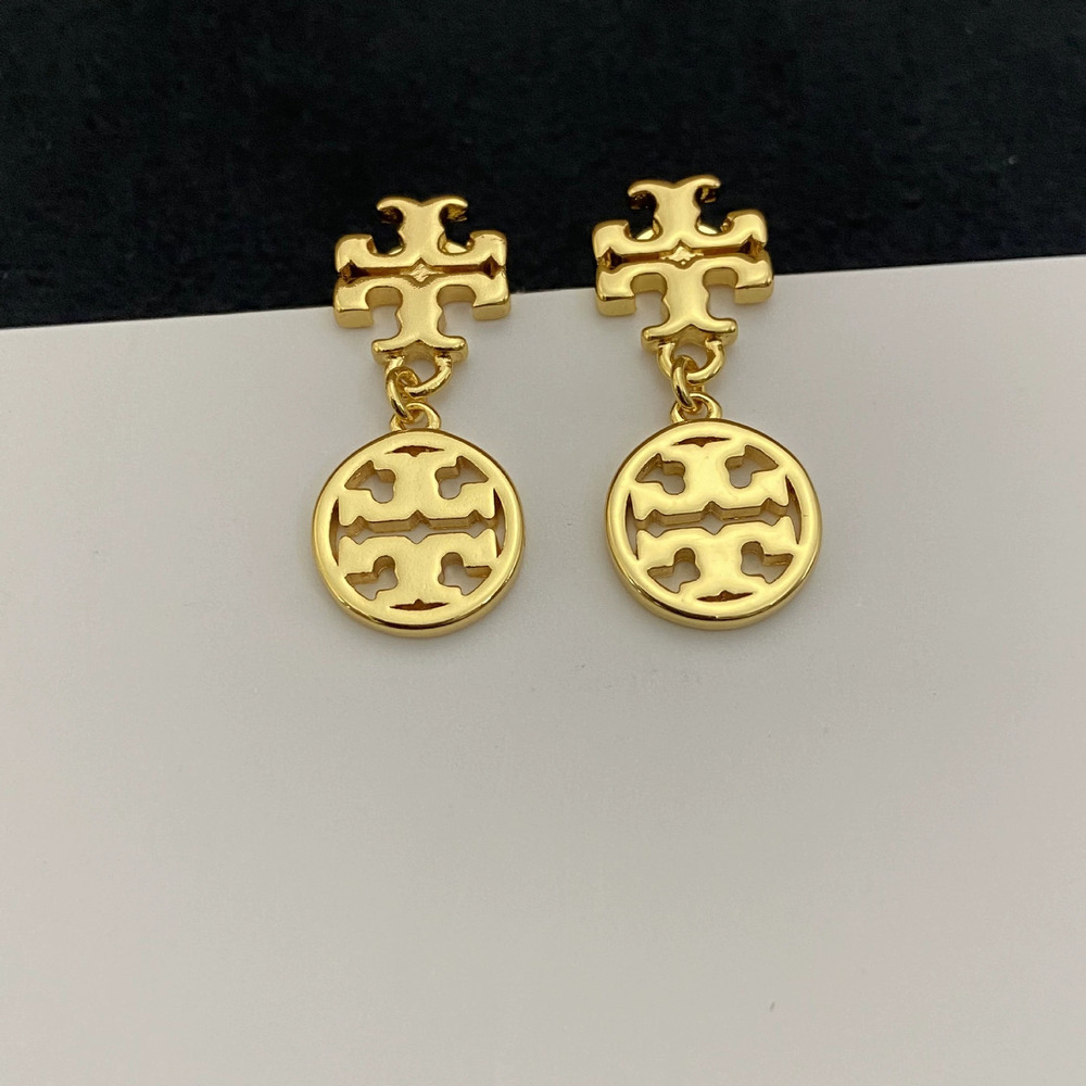 Tory Burch Geometric Round Hollow Letter Logo Dangle Earrings